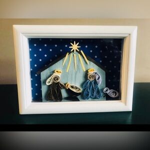 NWT Handmade Christian Nativity Quill Frame Shadow Box 8x6”